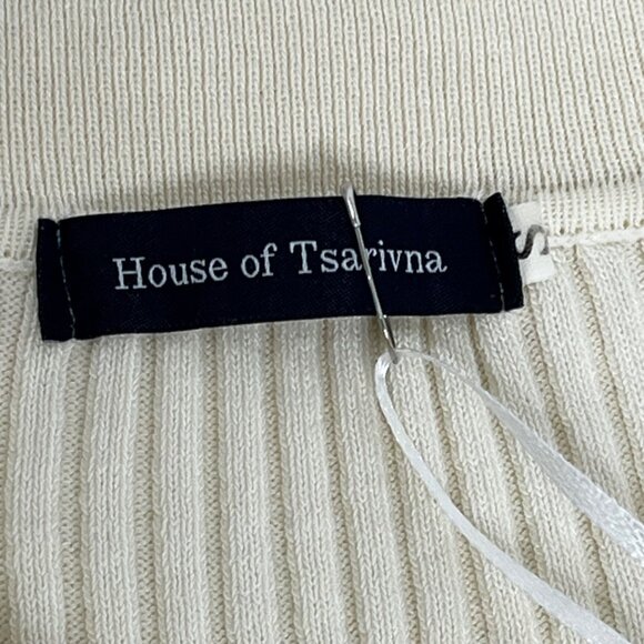 House Of Tsarivna Ribbed Knit Midi Polo Dress Ivory Stretch Womens small - Picture 6 of 6